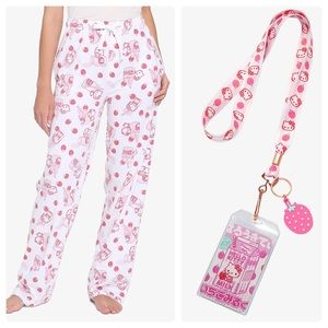 Hello Kitty Strawberry Milk Pajama Pants & Lanyard